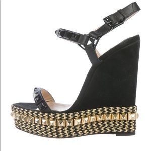 Christian Louboutin Suede Ankle Strap Wedges